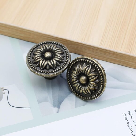 Pull Handle Metal Flower Shape Cabinet Drawer Door Knob Bronze Tone Pack of 6 - Picture 4 of 5
